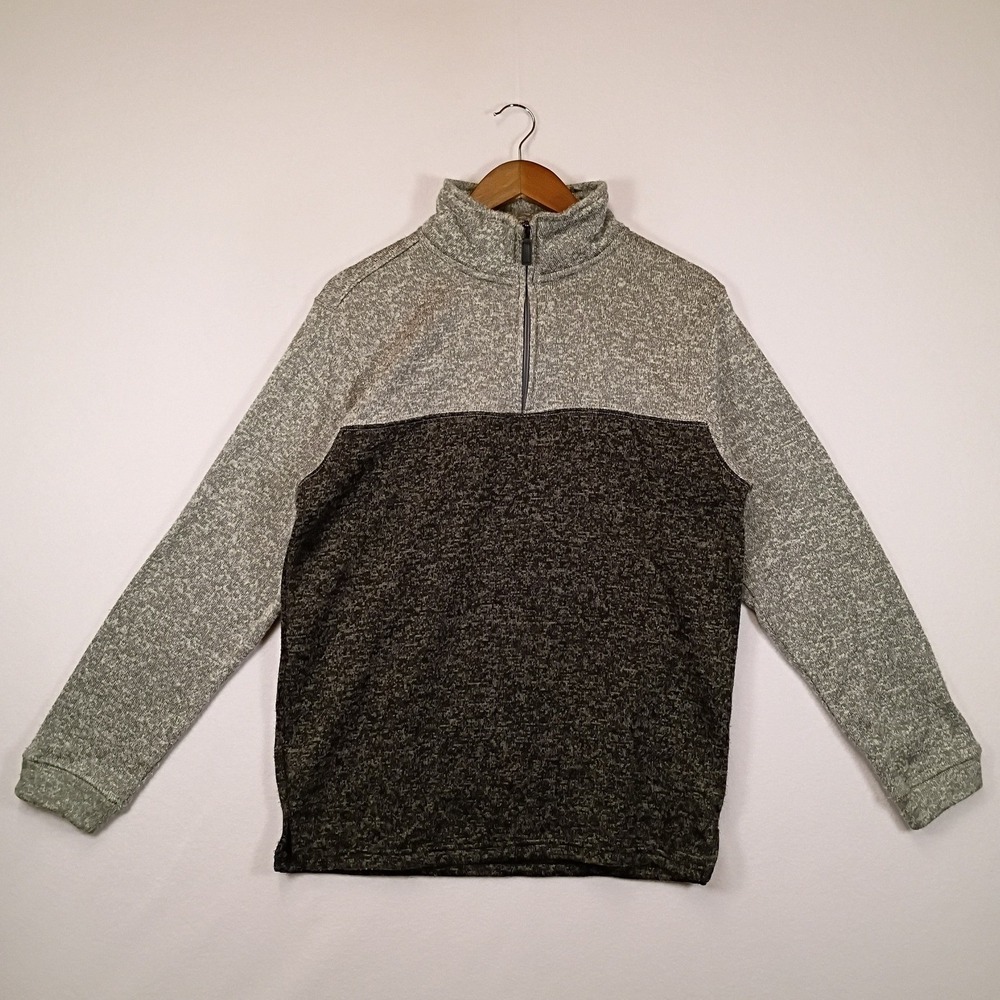 Outdoorsy Mountain Ridge Mens Large Grey Marled Colorblock Quarter Zip Pullover